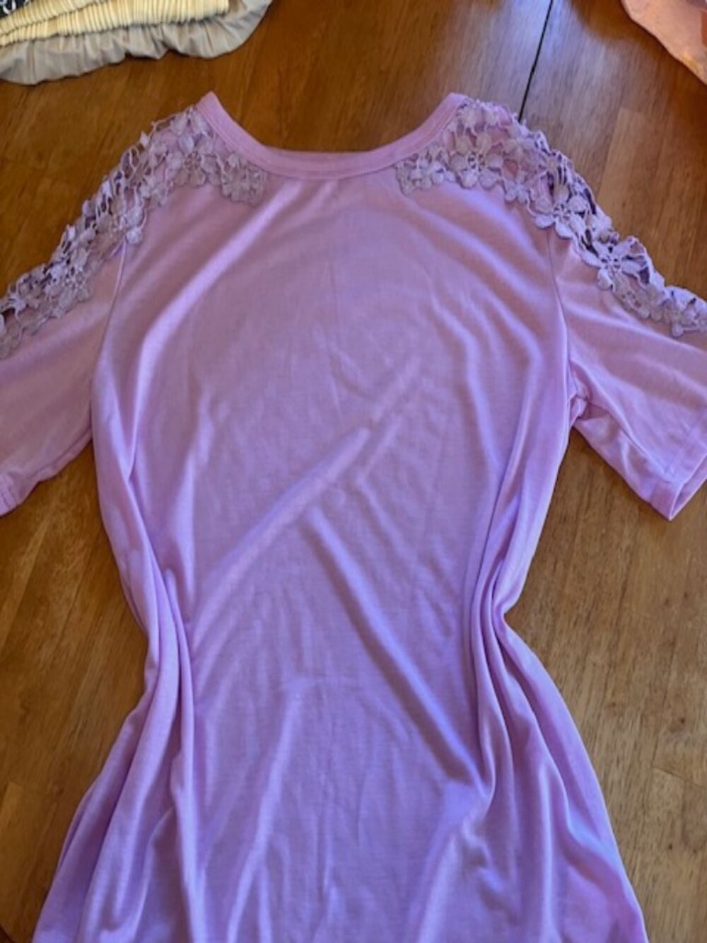 Lilac Colored Top with Lacy Sleeves